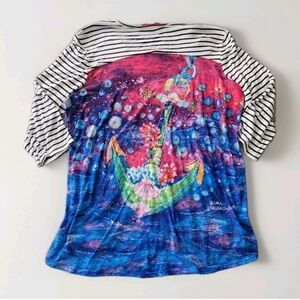 Leoma Lovegrove Shirt Tropical Anchor Top Nautical Colorful Coastal Grandma XL